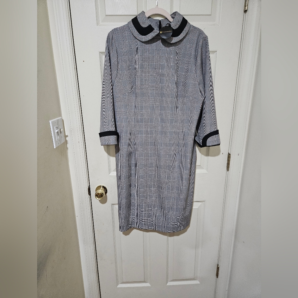 Tavrovska Grey Plaid Peter Pan Collar Dress with Black Trim plaid pencil Sz 48